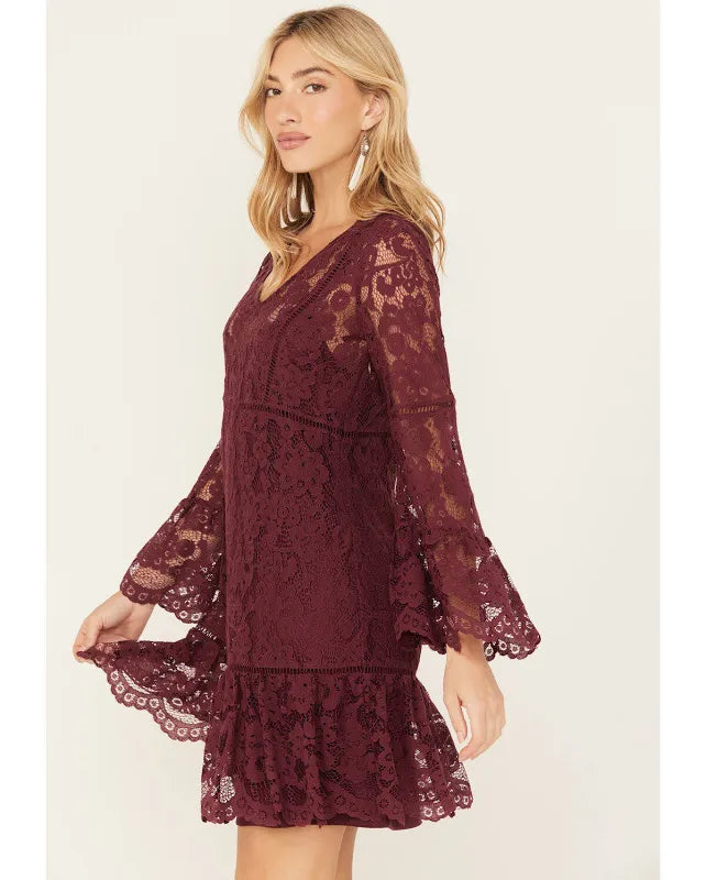 Scully Ladies Long Sleeve Lace Dress Merlot HC557