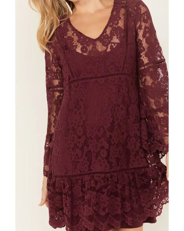 Scully Ladies Long Sleeve Lace Dress Merlot HC557