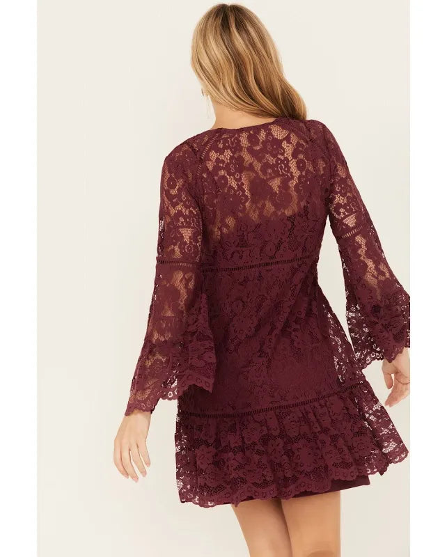 Scully Ladies Long Sleeve Lace Dress Merlot HC557