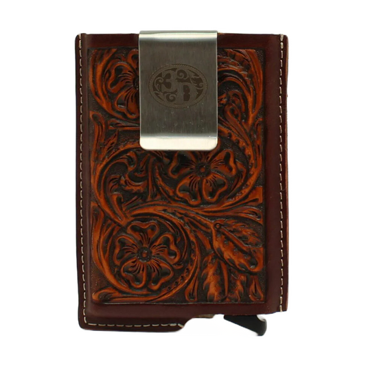 3D Belt Men's Leather Logo Tooled Brown Smart Wallet D250002602