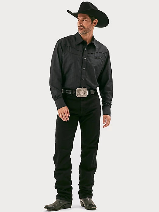 WRANGLER® RODEO BEN WESTERN SNAP SHIRT IN BLACK DOBBY 112353223