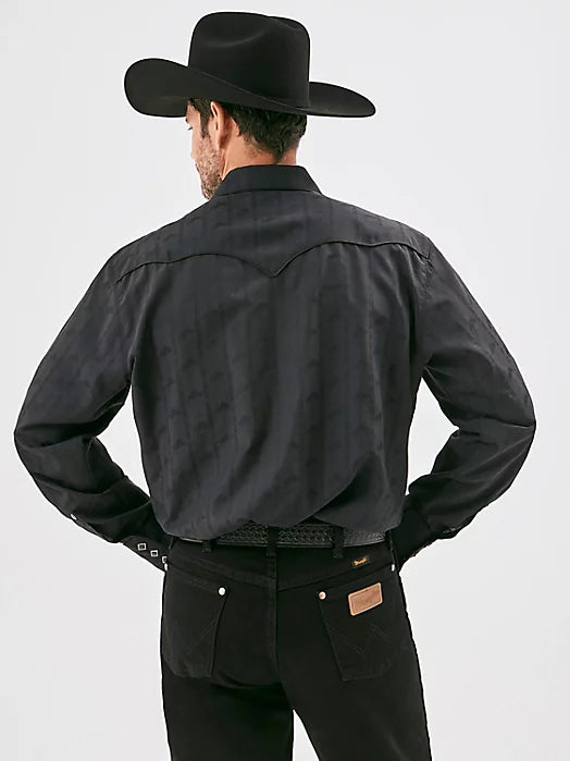 WRANGLER® RODEO BEN WESTERN SNAP SHIRT IN BLACK DOBBY 112353223