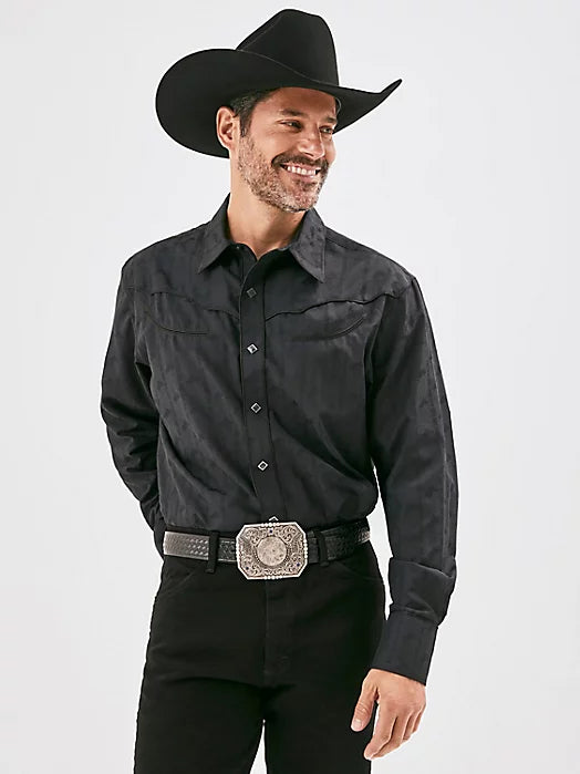 WRANGLER® RODEO BEN WESTERN SNAP SHIRT IN BLACK DOBBY 112353223