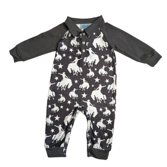 Shea Baby Bronc Cowboy Boys LS Romper LSROM09