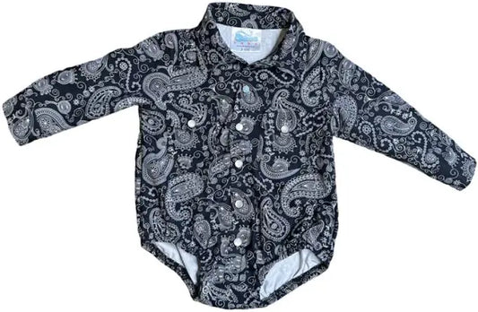 Shea Baby Black Onesie Paisley Snap Long Sleeve SNAP14