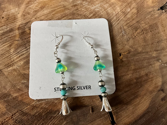 Earring Turquoise Silver Squash Blossom 2001