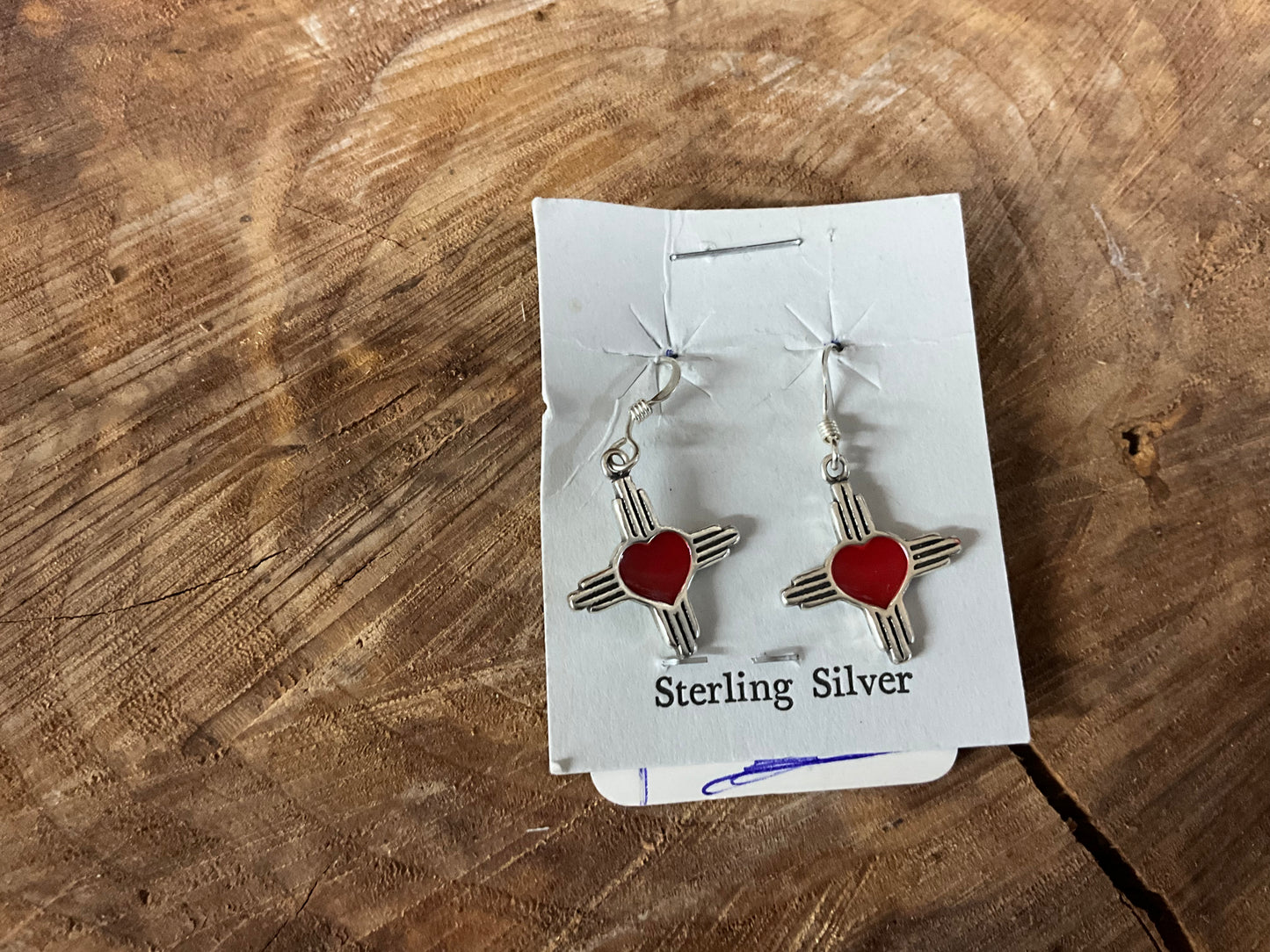 Earring Silver Cross Red Heart 1200