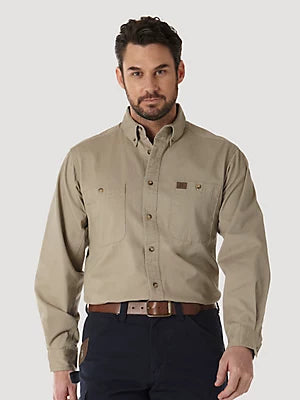 WRANGLER® RIGGS WORKWEAR® LONG SLEEVE BUTTON DOWN SOLID TWILL WORK SHIRT 3W501KH