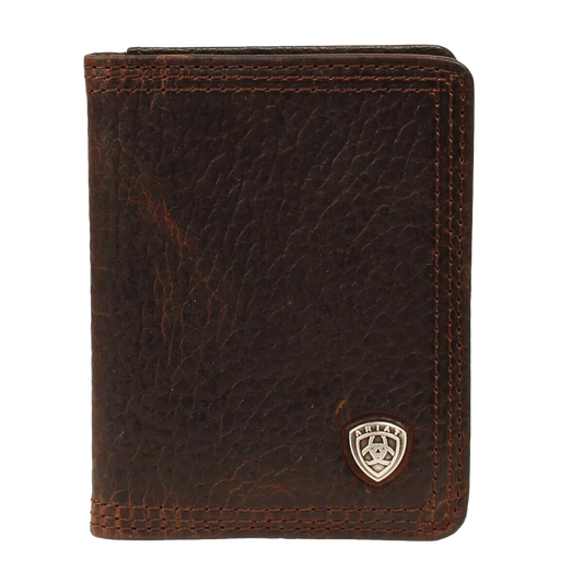 Ariat Rowdy Brown Bi-fold Wallet w/ Flip & Small Shield Logo A35120282