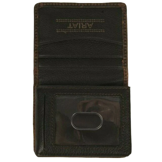 Ariat Rowdy Brown Bi-fold Wallet w/ Flip & Small Shield Logo A35120282