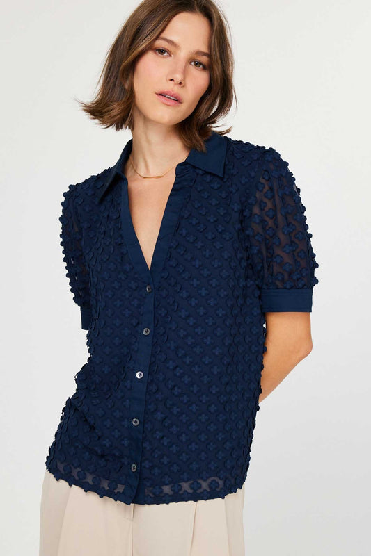 3D FLORAL APPLIQUE HALF-SLEEVE BLOUSE 2530219