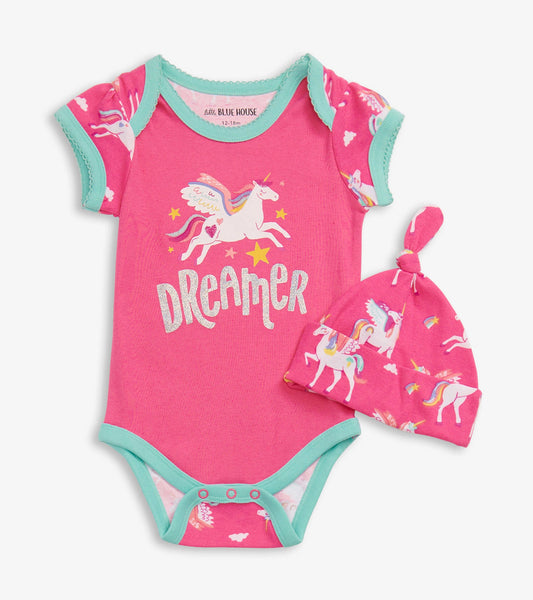 Little Blue House Girls Rainbow Pegasus Onesie with Cap DRPEGA001