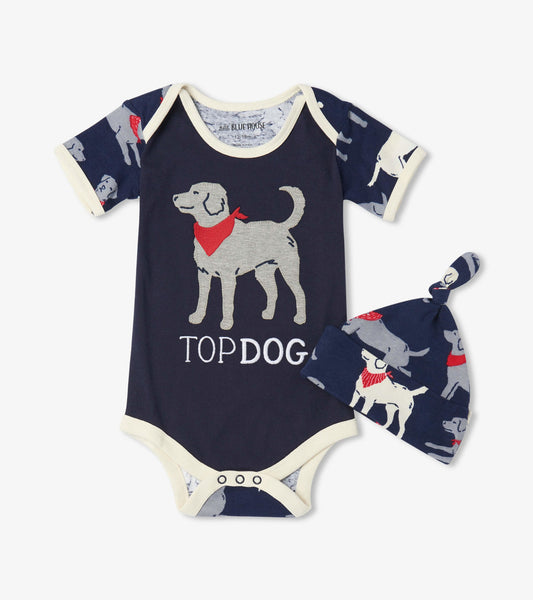 Little Blue House Boy’s Dog Onesie with Cap DR4LABS002