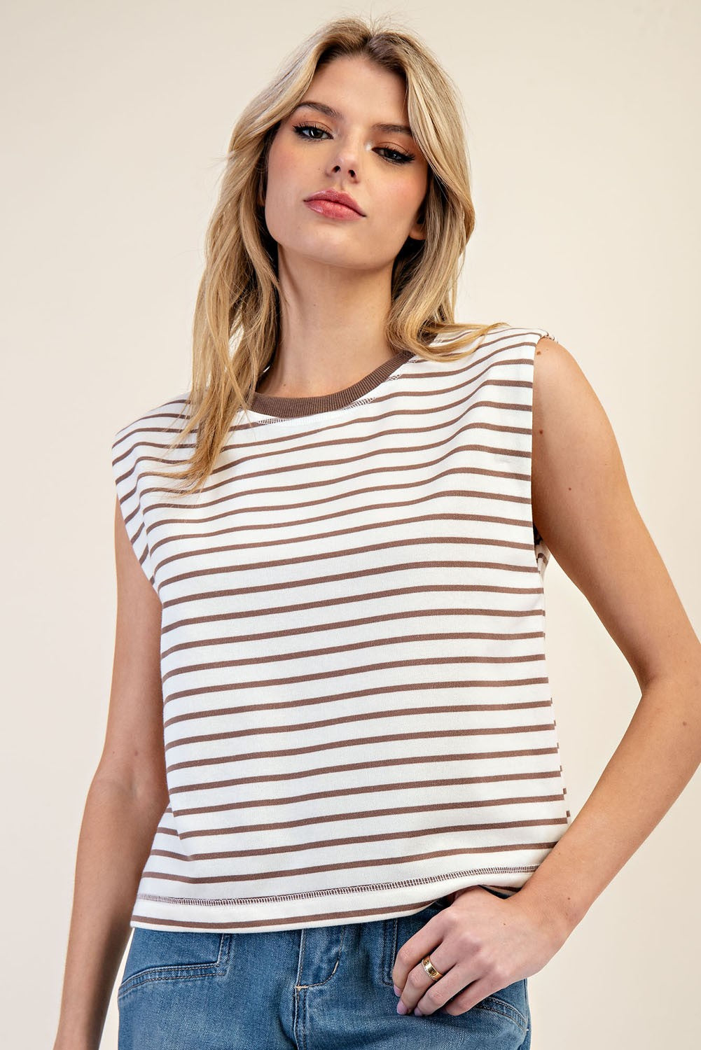 Striped Sleeveless Round Neck Top TK11806