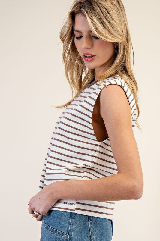 Striped Sleeveless Round Neck Top TK11806