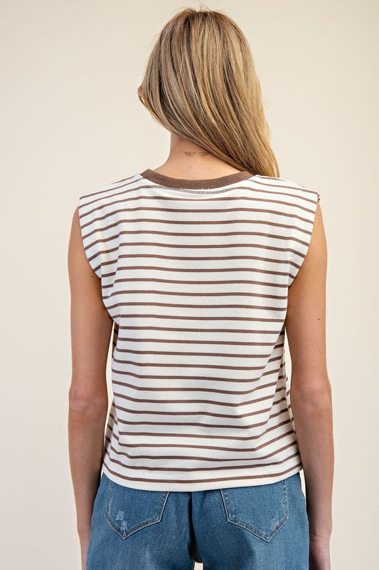 Striped Sleeveless Round Neck Top TK11806