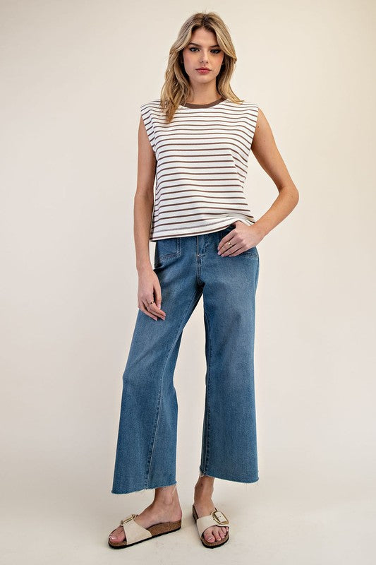 Striped Sleeveless Round Neck Top TK11806