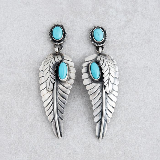 Earring  Turquoise and Silver Feather FJE2104