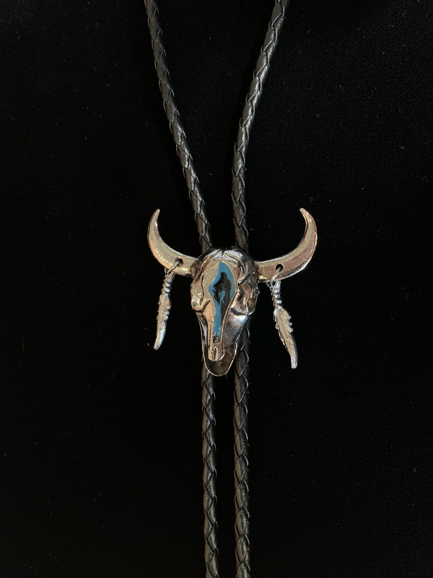 Bolo Tie Silver Turquoise Steer Skull 1154