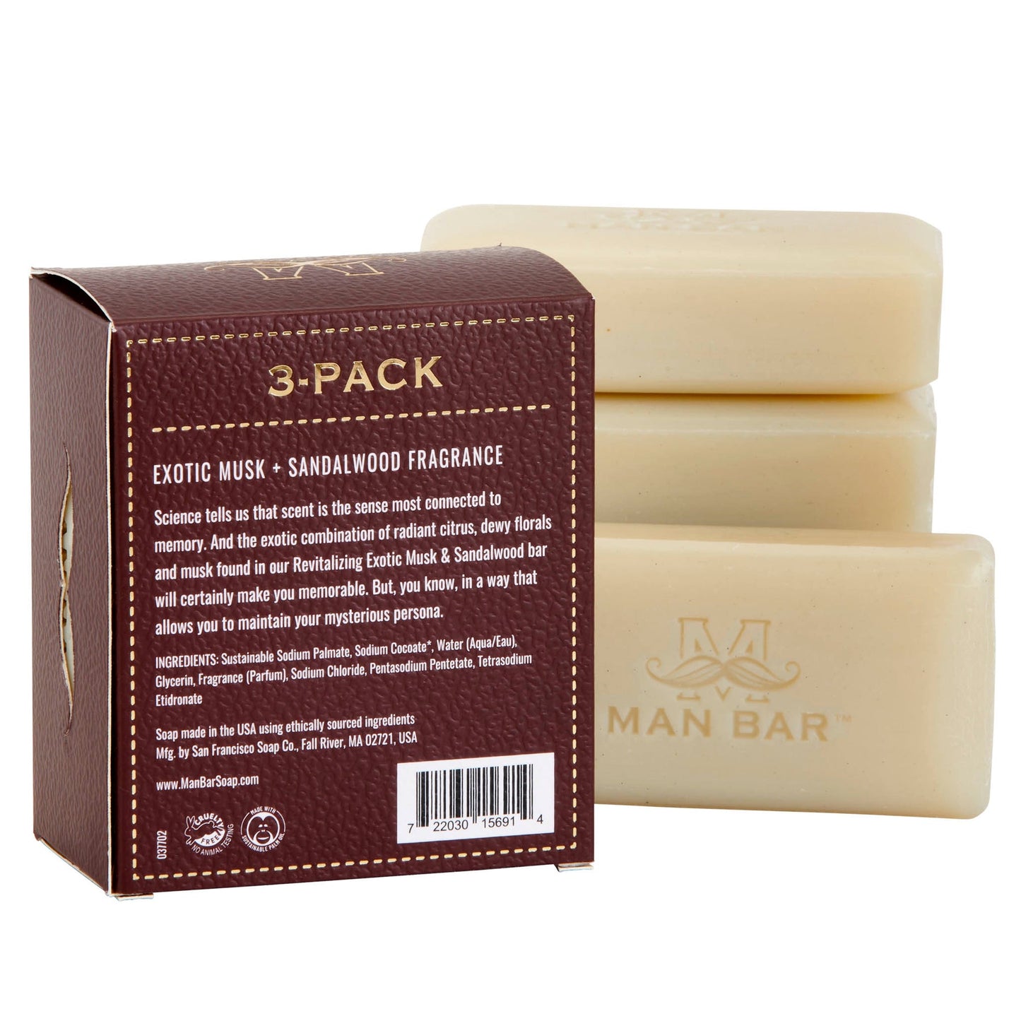 Man Bar Soap Mini Bar 3-Pack Exotic Musk + Sandalwood MME1569