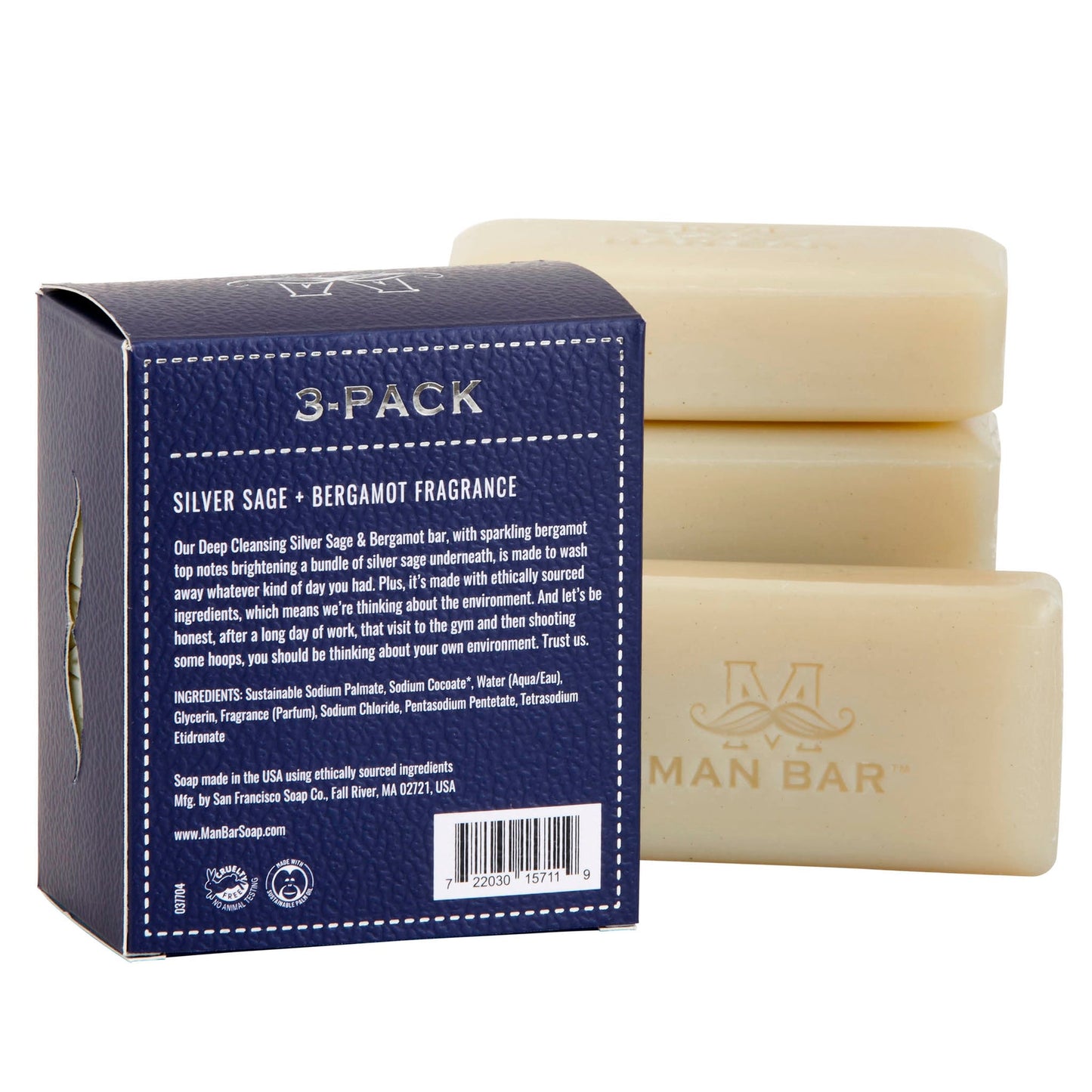 Man Bar Soap Mini Bar 3-Pack Silver Sage + Bergamot MMS1571