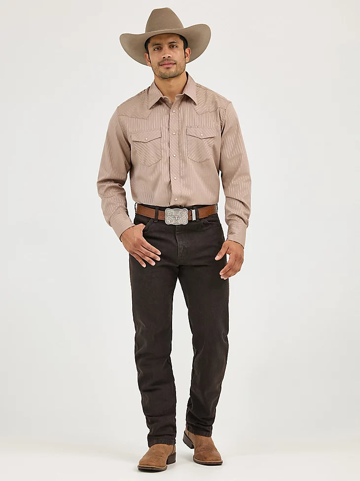 Wrangler Men’s Long Sleeve Dobby Strip Shirt 1075742TN