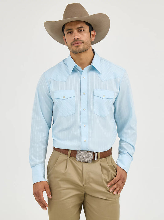 Wrangler Men’s Long Sleeve Dobby Strip Shirt 1075222BL