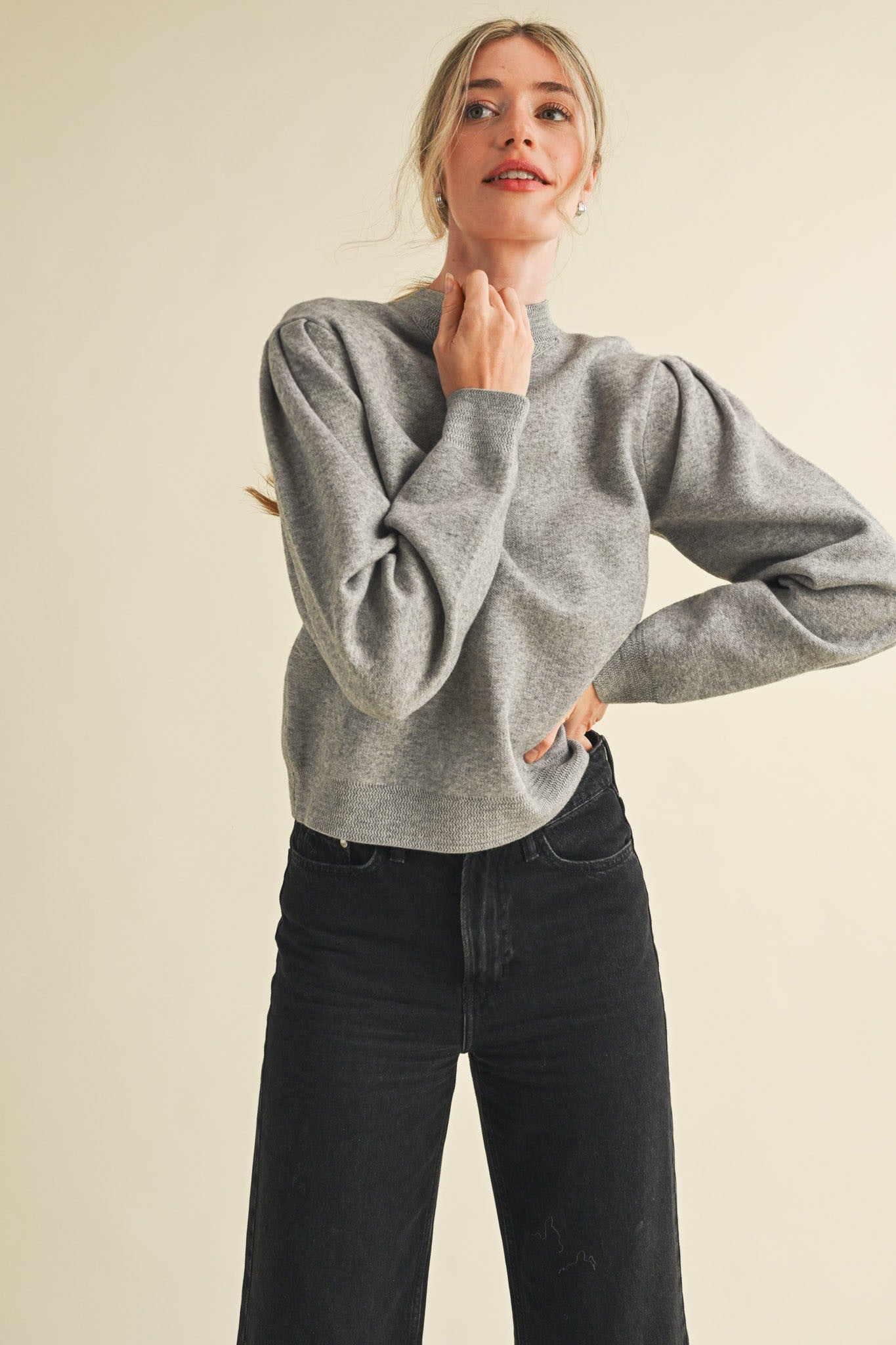 Zig Zag Ribbed Knit Mock Neck Sweater MSW11030