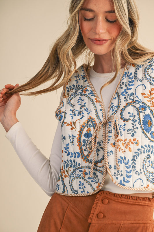 Paisley Printed Quilted Vest MJK4360