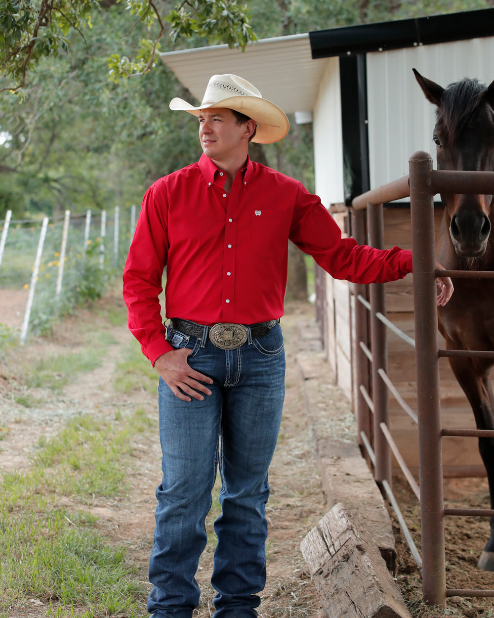 Cinch Long Sleeve Shirt Clssic MTW1103313RED