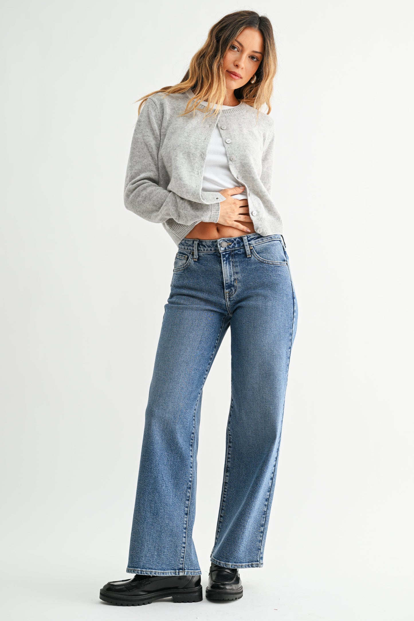JBD Mid Rise Slim Wide Leg Ladies Jeans BP457