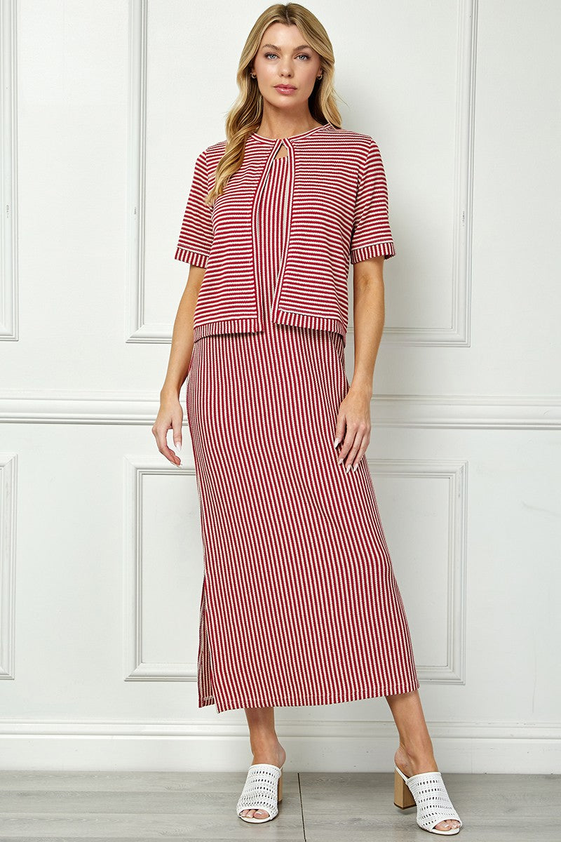 Striped Layered- Look Maxi Dress D5914