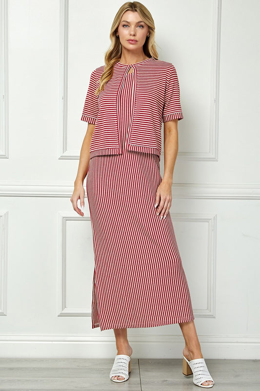 Striped Layered- Look Maxi Dress D5914