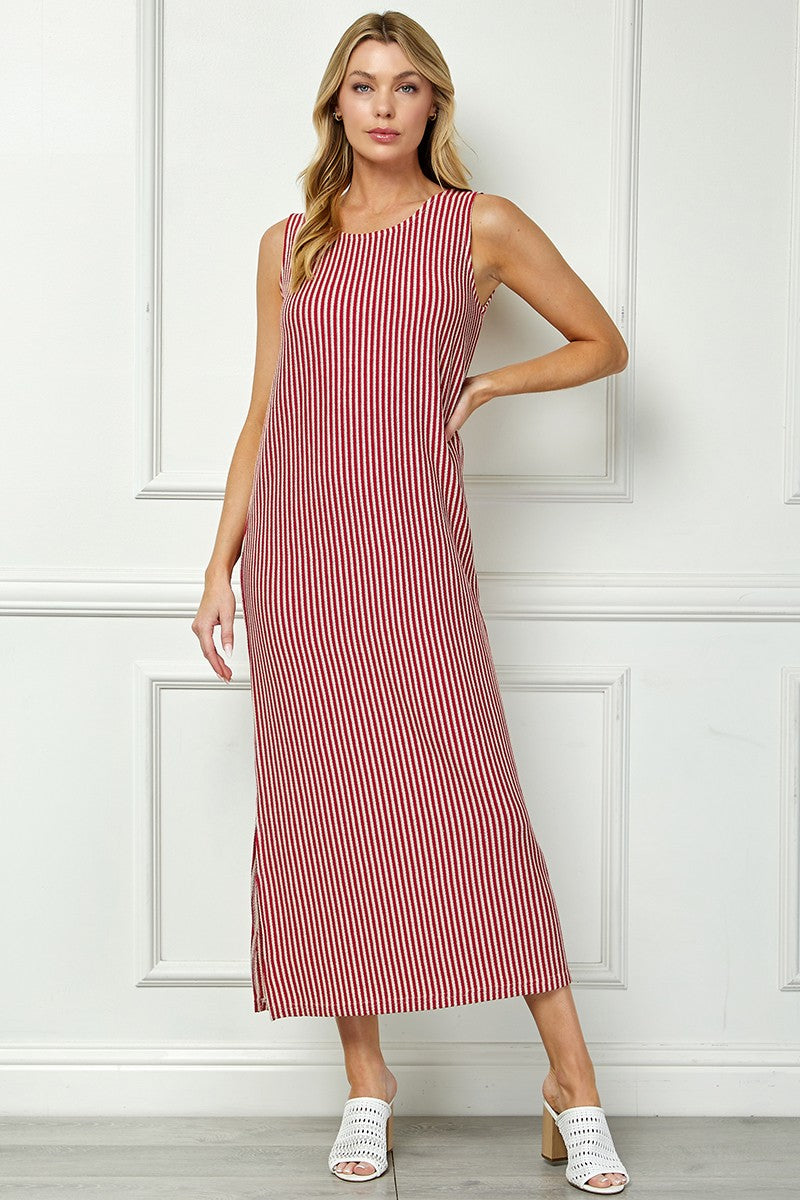 Striped Layered- Look Maxi Dress D5914