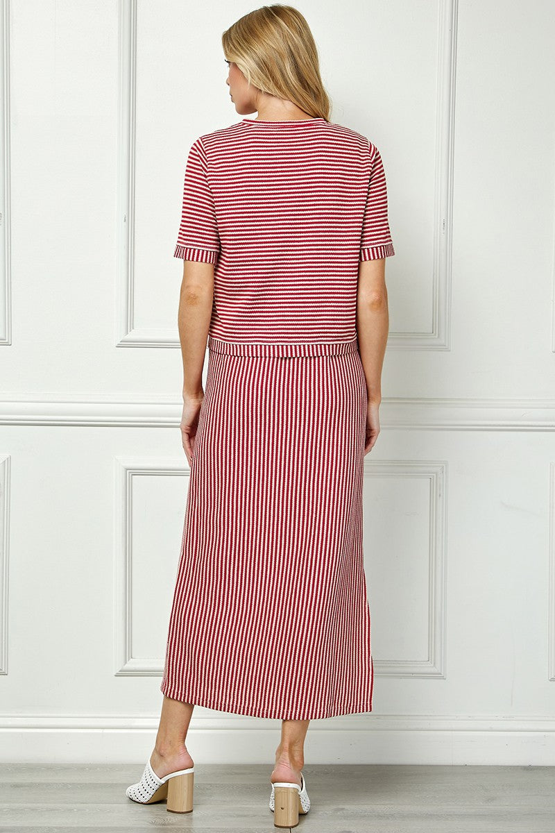 Striped Layered- Look Maxi Dress D5914