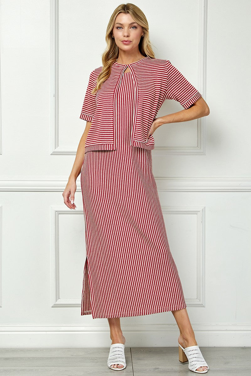 Striped Layered- Look Maxi Dress D5914