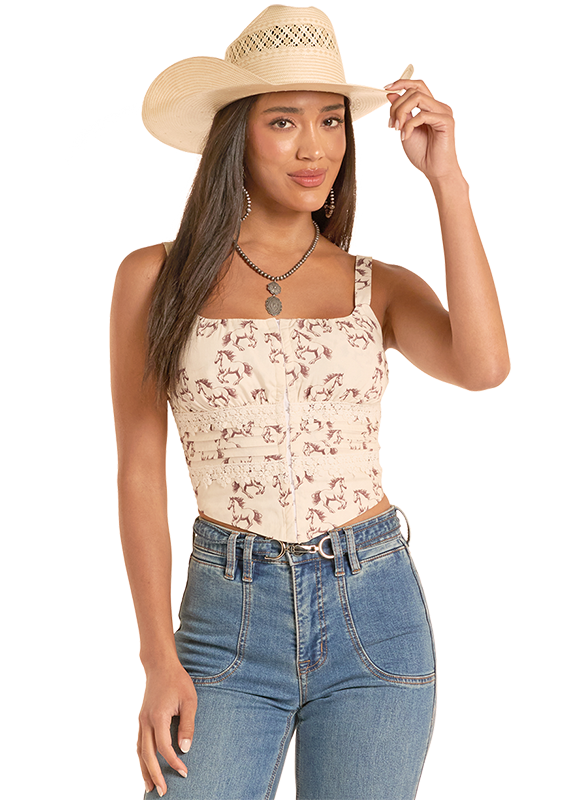 Rock & Roll Horse Print Tank Top BW20T08814