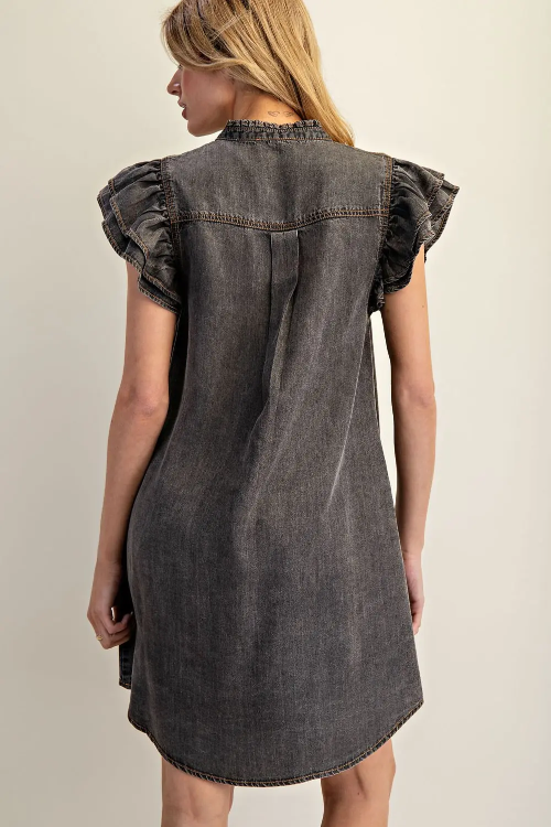 Dress Black Denim Ruffles DK14420
