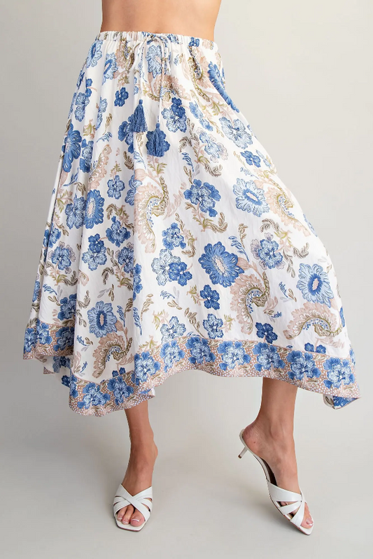 Skirt Floral Print Handkerchief Hem Midi Skirt SHS15598