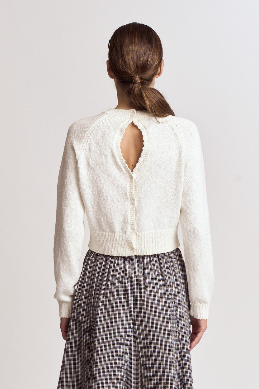 Sweater Cut Out Back Button Knit Top 42174