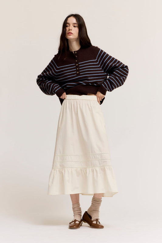 Ladies Pleat Trim Cotton Skirt 50928