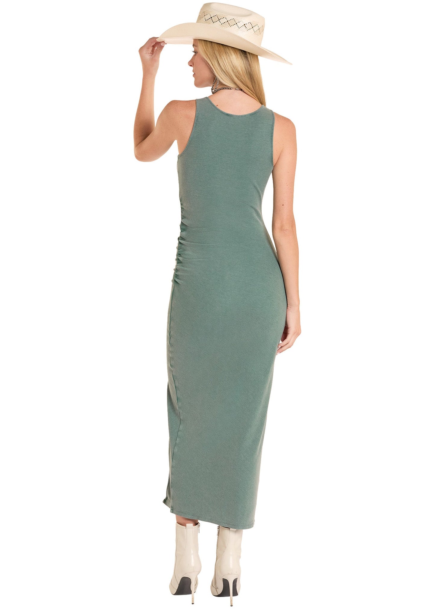 Rock & Roll Evergreen Concho Studded Ribbed Knit Dress