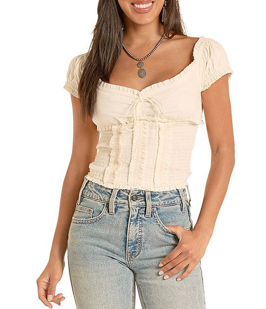 Rock & Roll Sweetheart Neck Smocked Tie Top BW51T08798