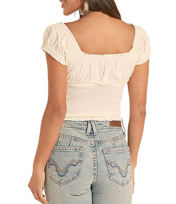 Rock & Roll Sweetheart Neck Smocked Tie Top BW51T08798