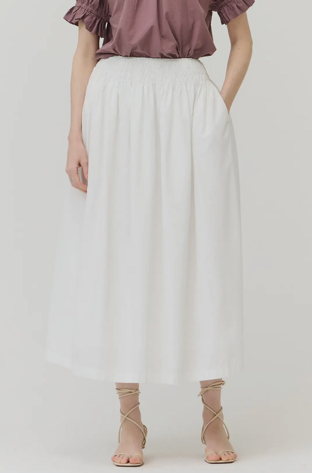 SMOCKED WAIST MIDI SKIRT 50622
