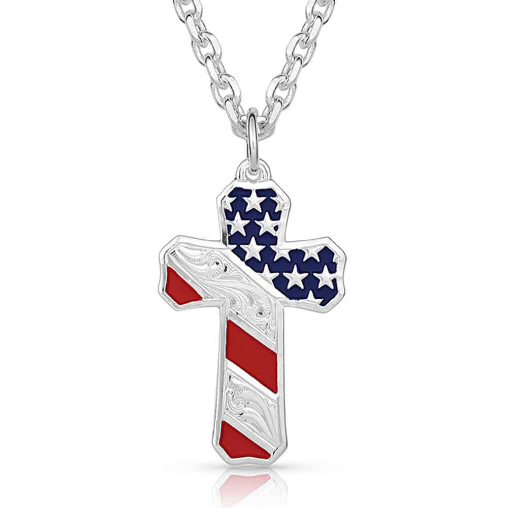 Montana Silversmiths Born In the USA Patriotic Cross Necklace NC3771