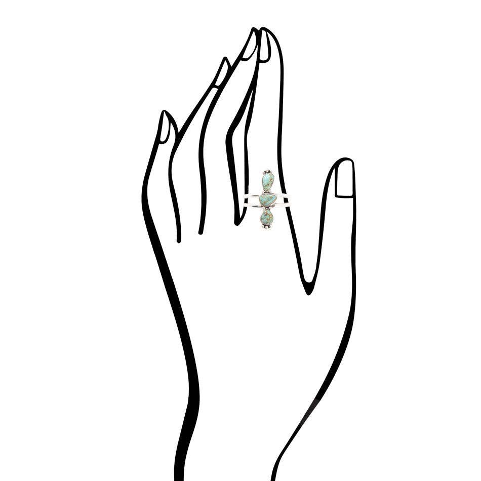Linear Triple Stone Turquoise and Sterling Silver Ring DURGR02
