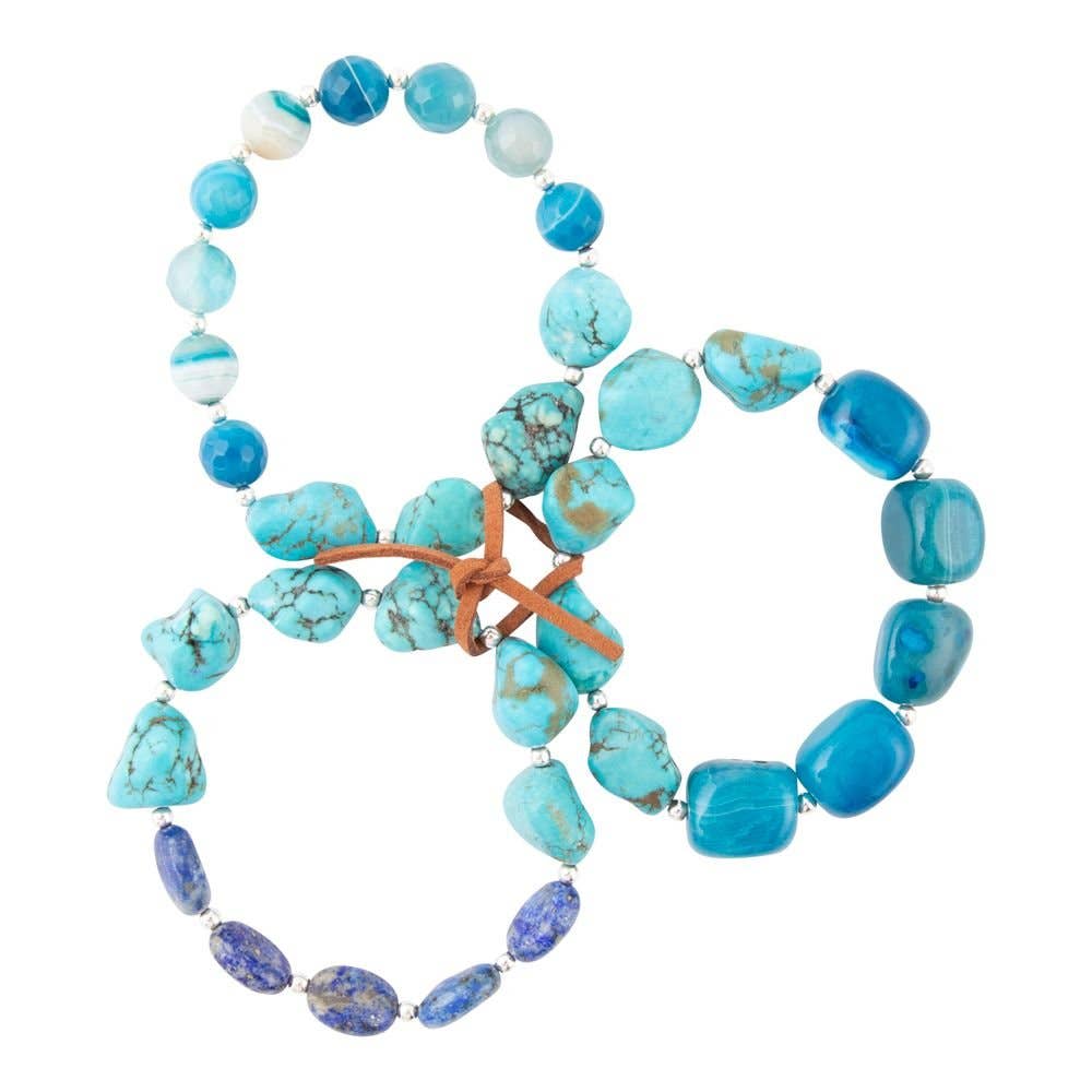 New Haven Blue Turquoise Sterling Silver Bracelet Set NEWHB03