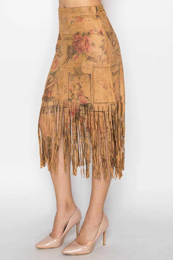 Buttery Soft Faux Suede Skirt w/ Fringe Rose West 4984CA