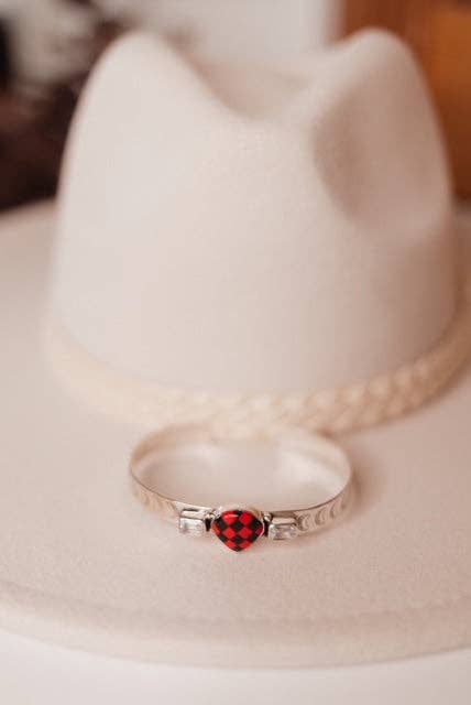 Red Checkered Teardrop & White CZ Cuff J-034